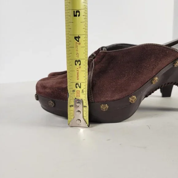 Cole Haan Brown Suede Studded Metal Details Mules Clogs Heels Women Size 8.5 - Picture 9 of 11